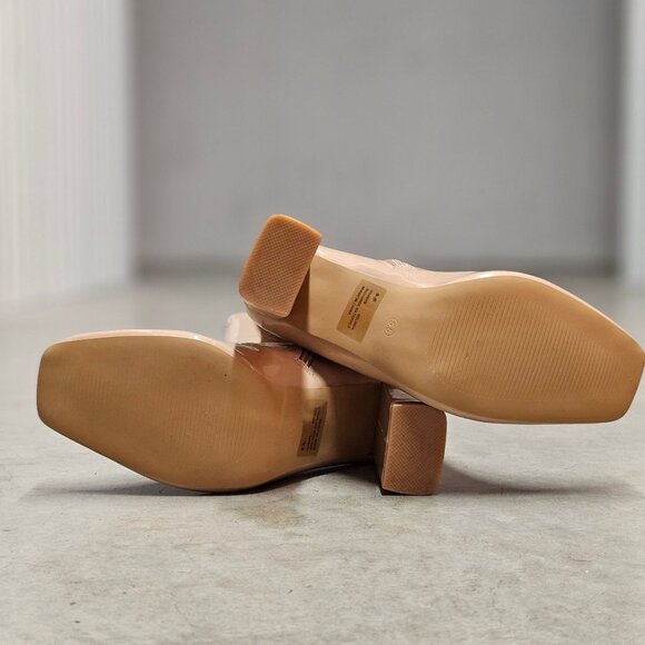 Nude Patent Leather Block Heel Ankle Boots With Side Zipper Closure For Women - Picture 7 of 7